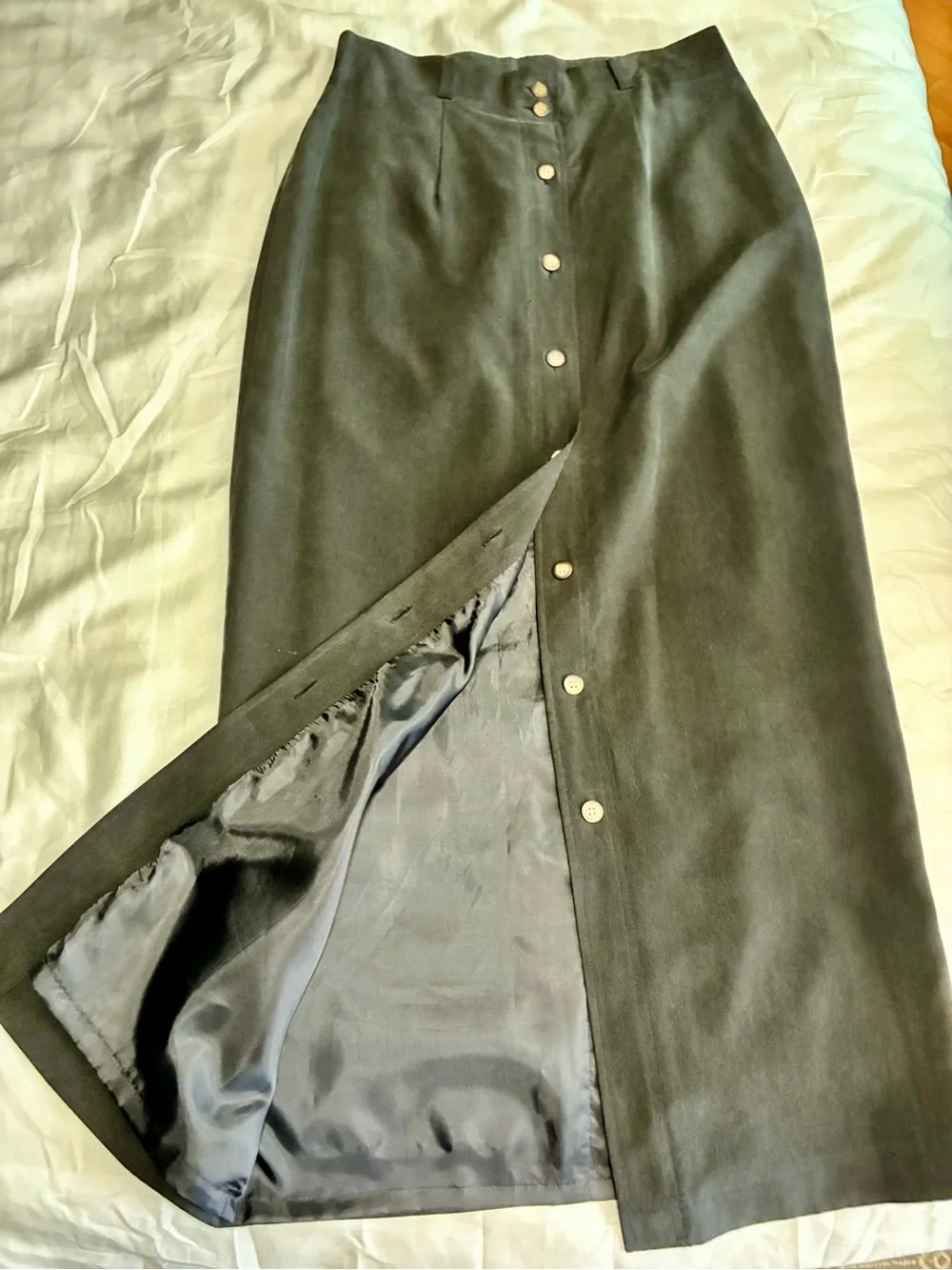 Seta Studios 10/40 💯 Silk 90s Minimalist High-Waist BLK Button-Front Maxi Skirt